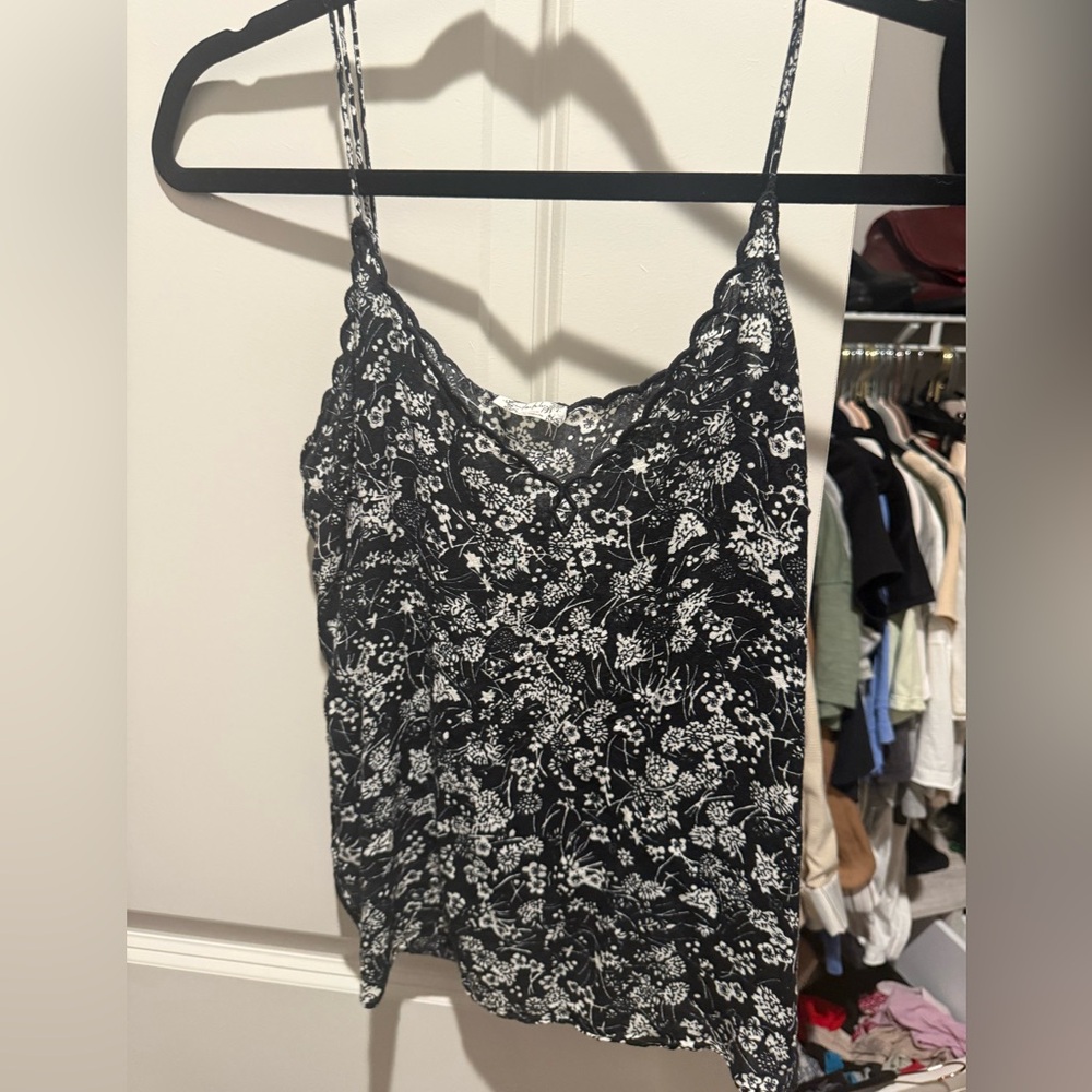 Free People Black Floral Lace-Trim Cami